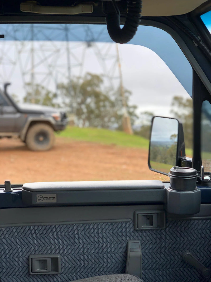 70 Series Landcruiser Armrest: Grey Full set (driver + passenger side). - Mick Tighe 4x4 & Outdoor-One Stone Armrest-ONESTONE-GREY--70 Series Landcruiser Armrest: Grey Full set (driver + passenger side).